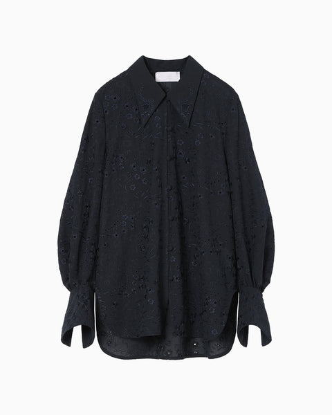 Triacetate Georgette Floral Embroidery Top - navy