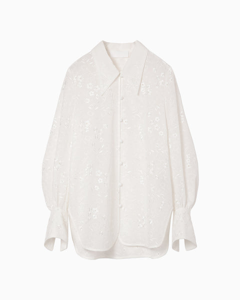 Triacetate Georgette Floral Embroidery Top - white