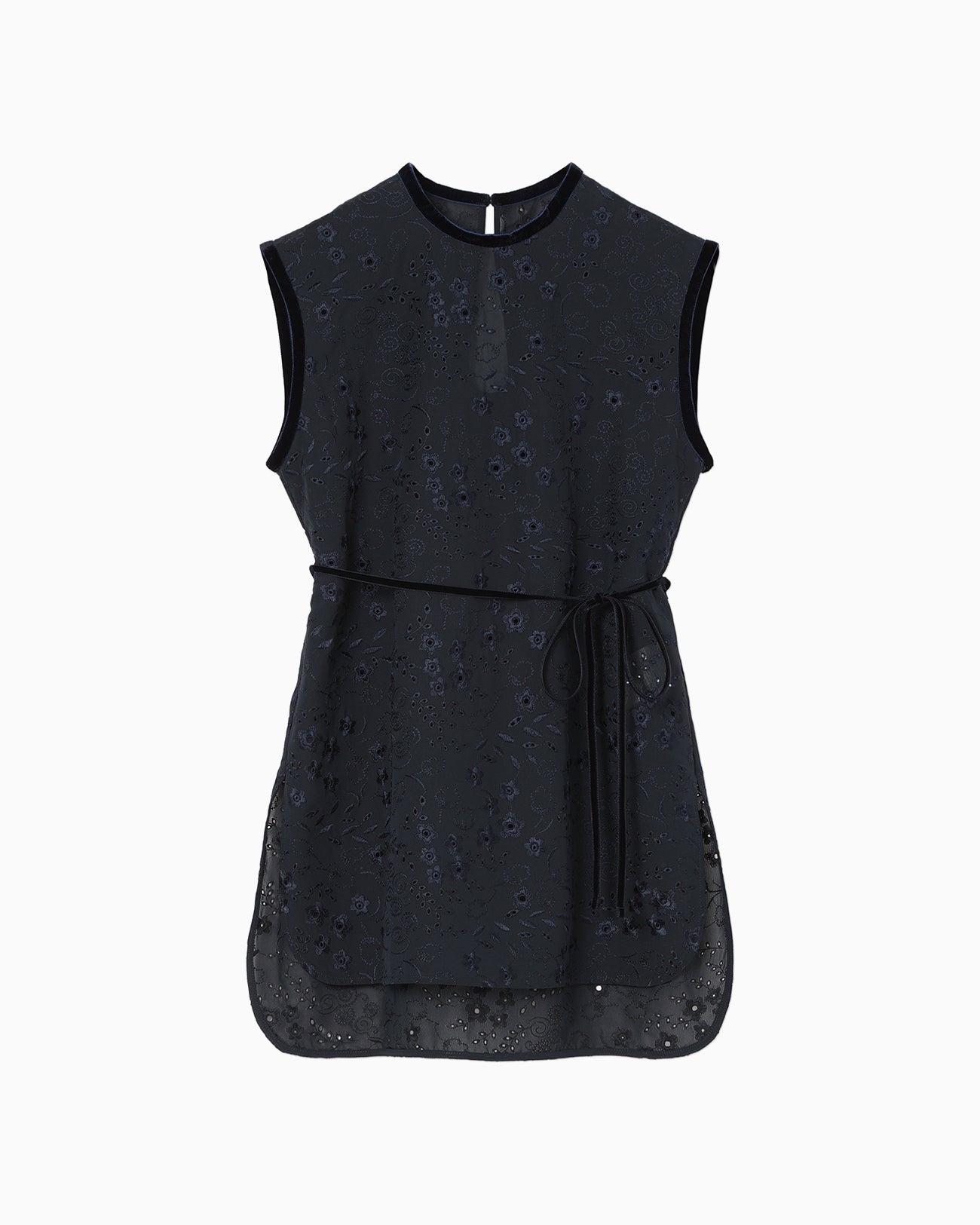 Triacetate Georgette Floral Embroidery Sleeveless Top - navy