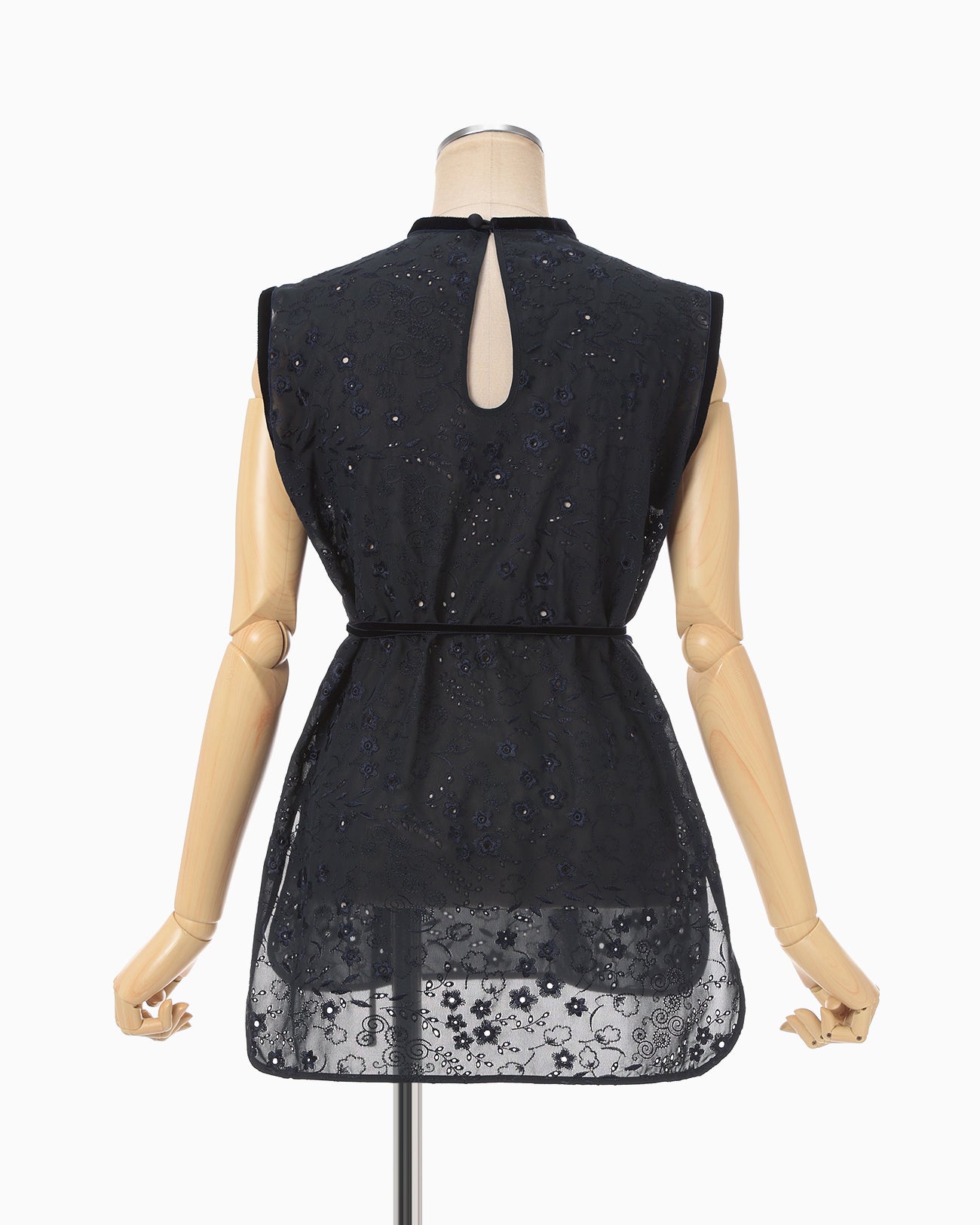 Triacetate Georgette Floral Embroidery Sleeveless Top - navy 