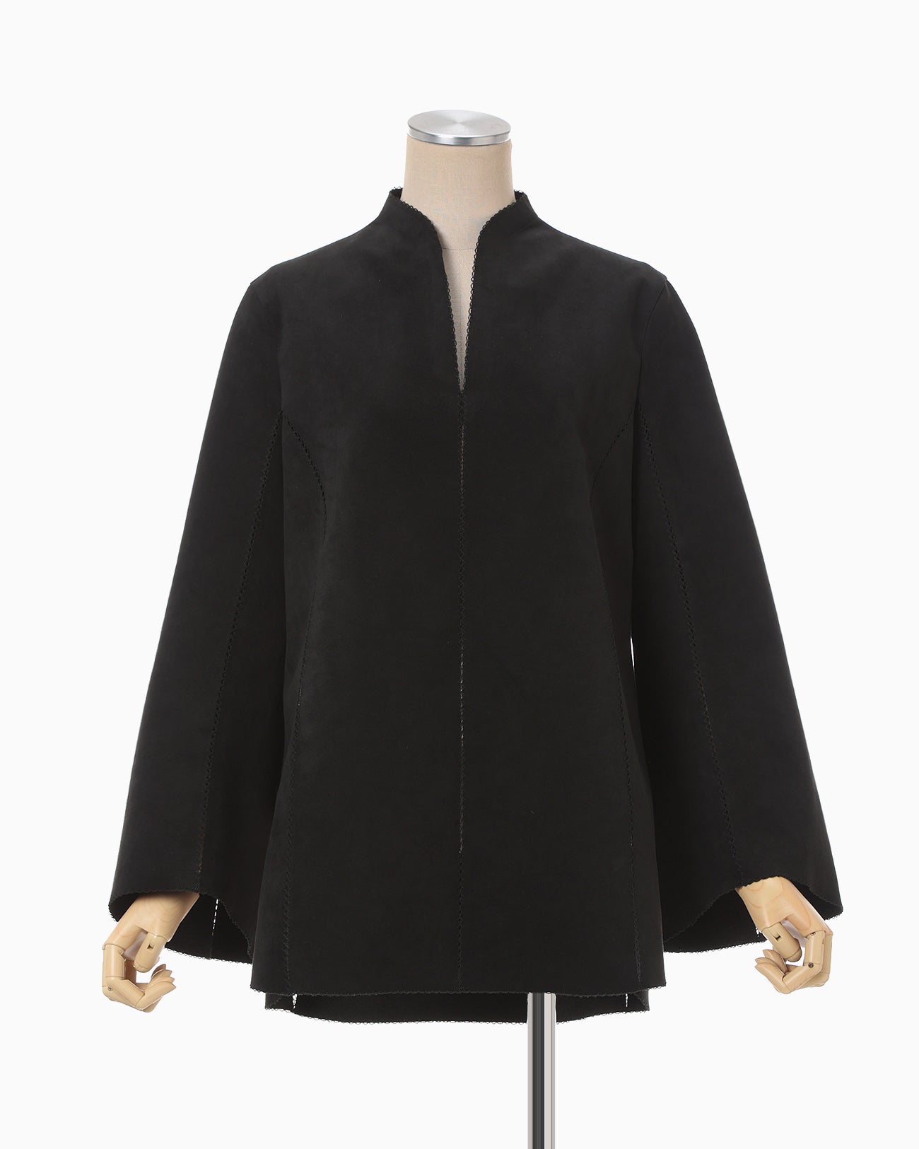 Synthetic Leather Fancy Ftitch Top - black × black