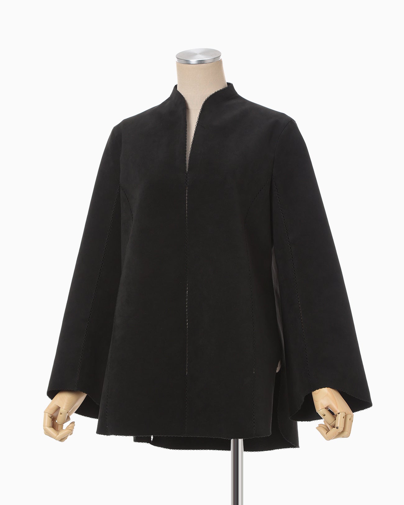 Synthetic Leather Fancy Ftitch Top - black × black