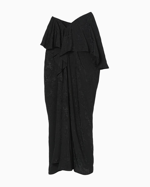 Floral Jacquard Asymmetry Drape Skirt - black