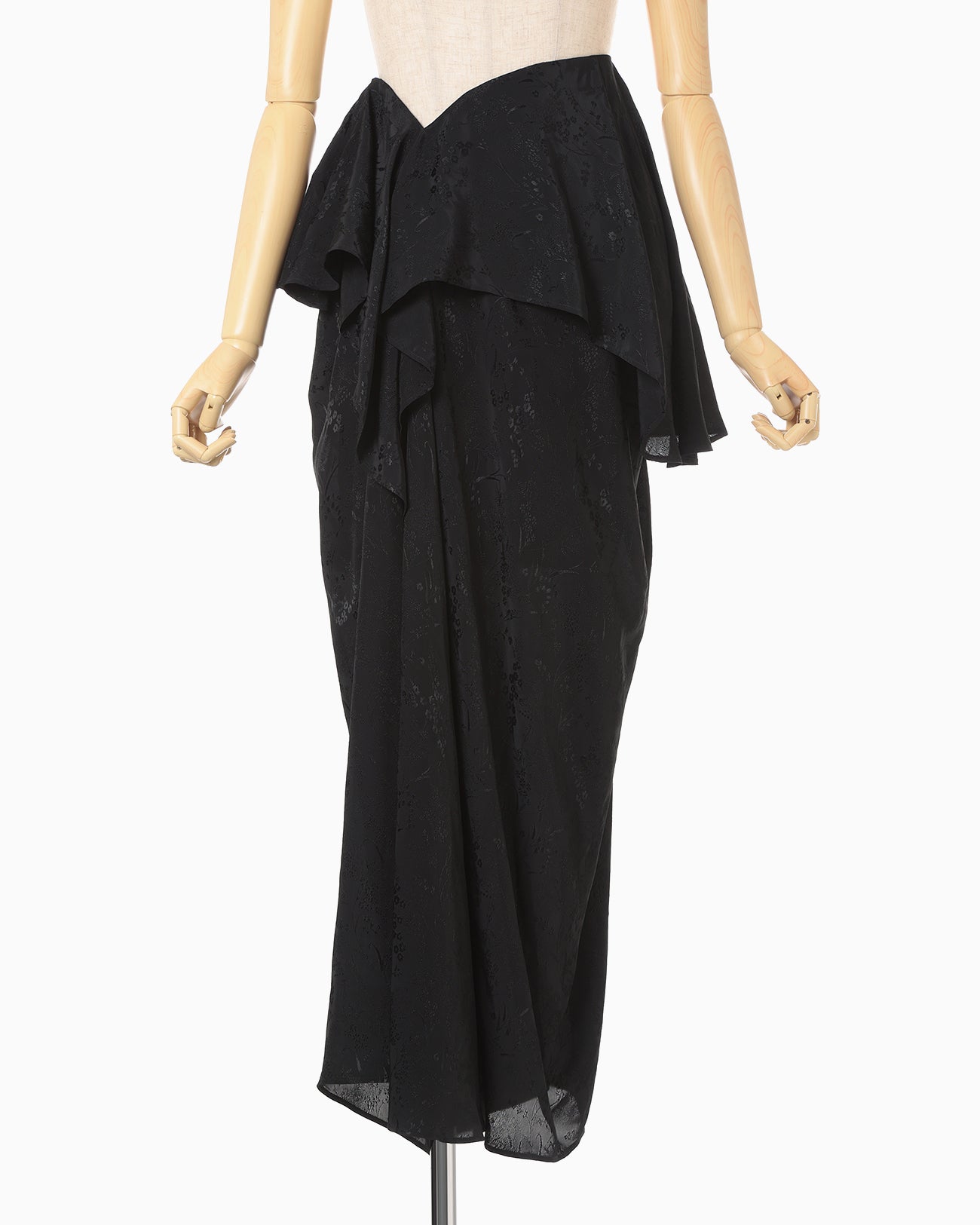 Floral Jacquard Asymmetry Drape Skirt - black