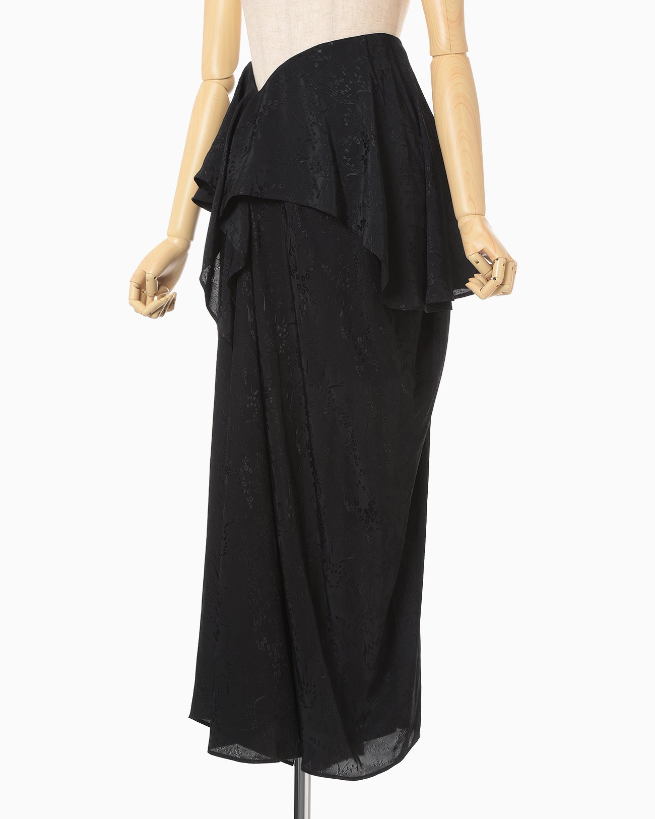 Floral Jacquard Asymmetry Drape Skirt - black