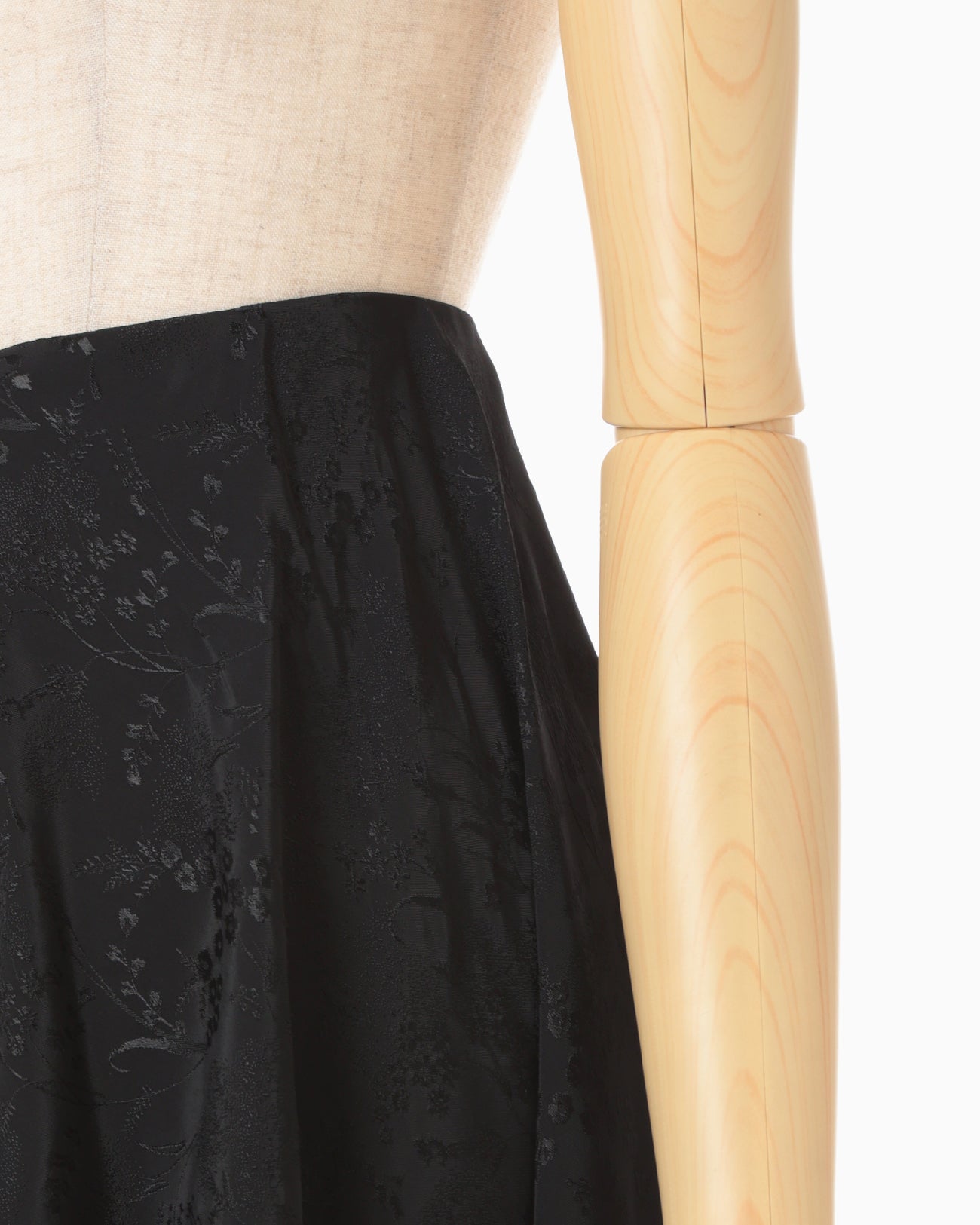 Floral Jacquard Asymmetry Drape Skirt - black