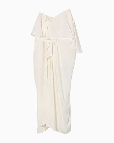 Floral Jacquard Asymmetry Drape Skirt - ecru