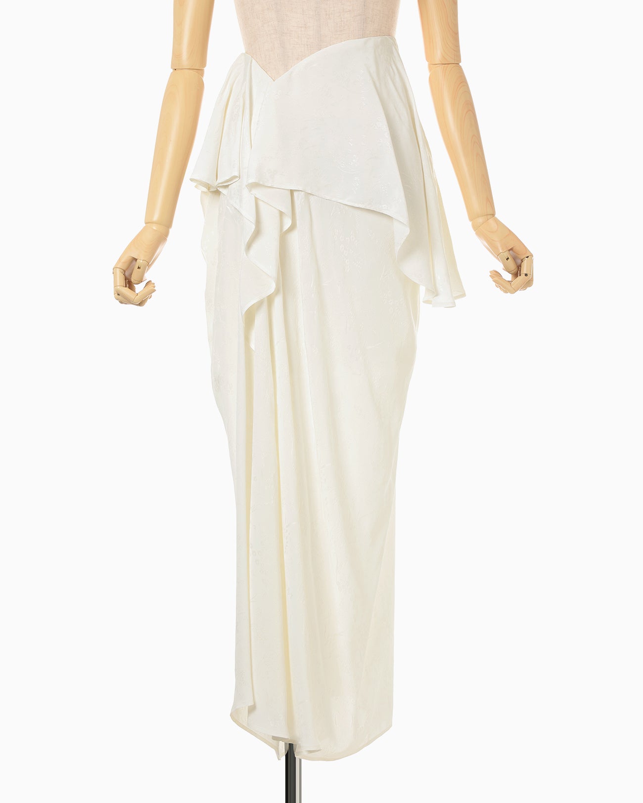 Floral Jacquard Asymmetry Drape Skirt - ecru