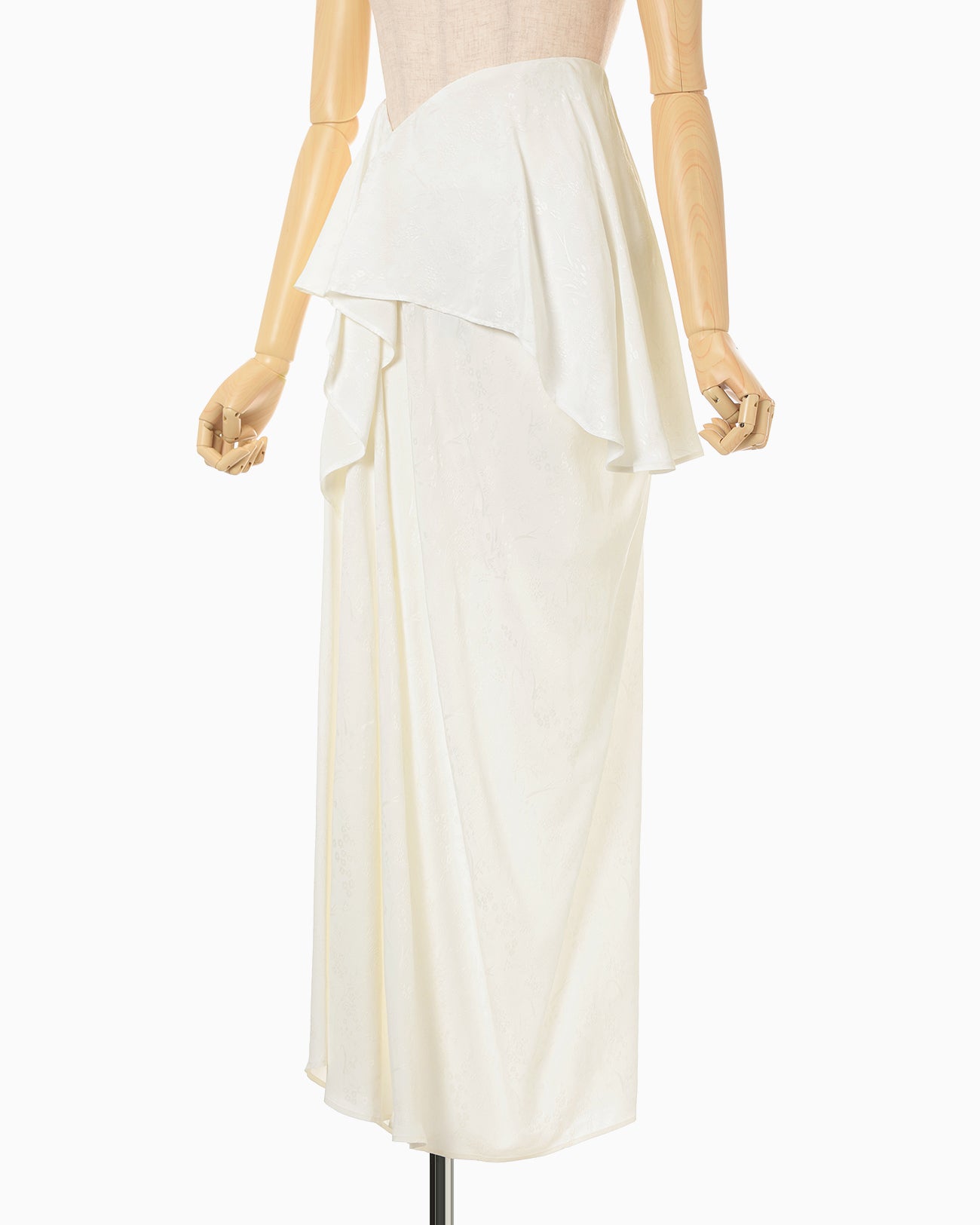 Floral Jacquard Asymmetry Drape Skirt - ecru
