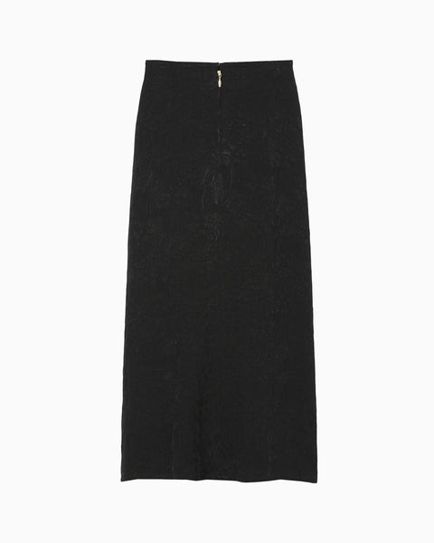 Floral Jacquard Back Drape Skirt - black