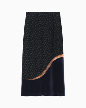 Cupro Triacetate Floral Jacquard Skirt - navy