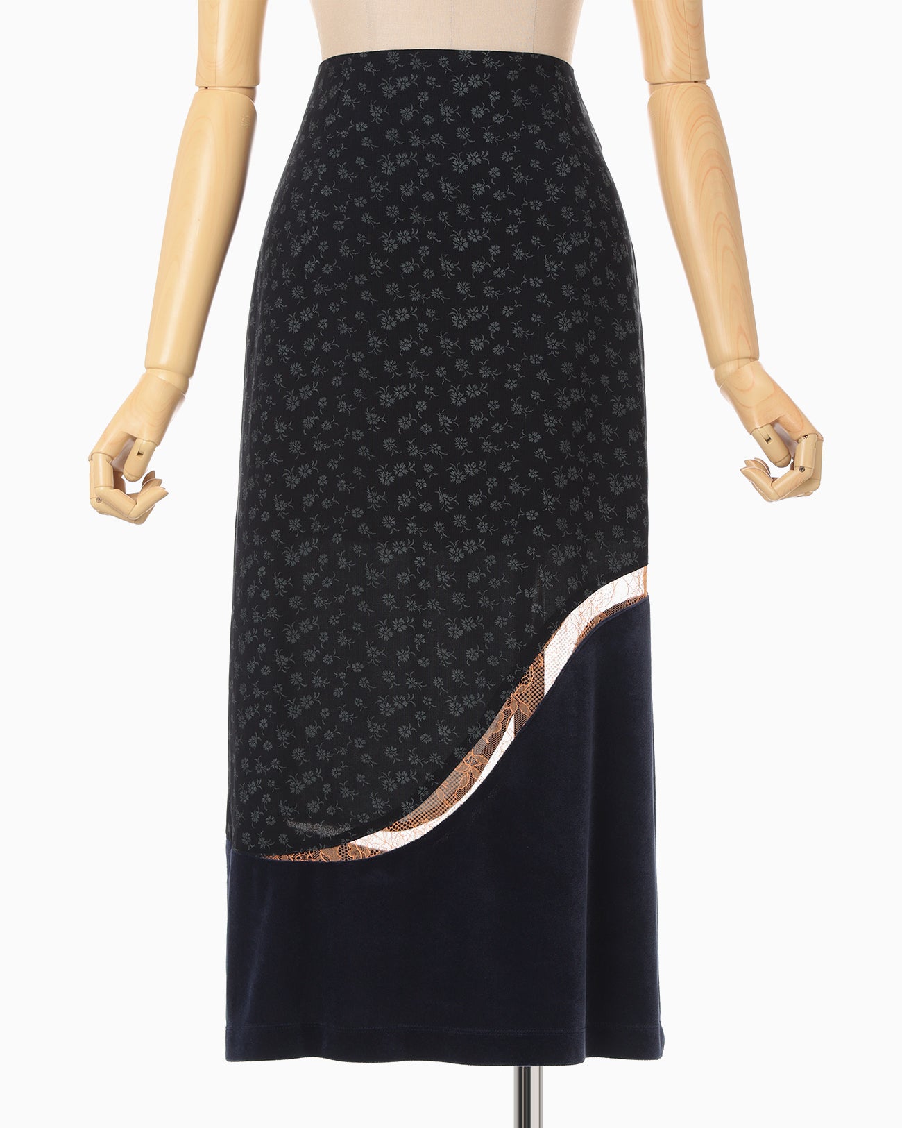Cupro Triacetate Floral Jacquard Skirt - navy