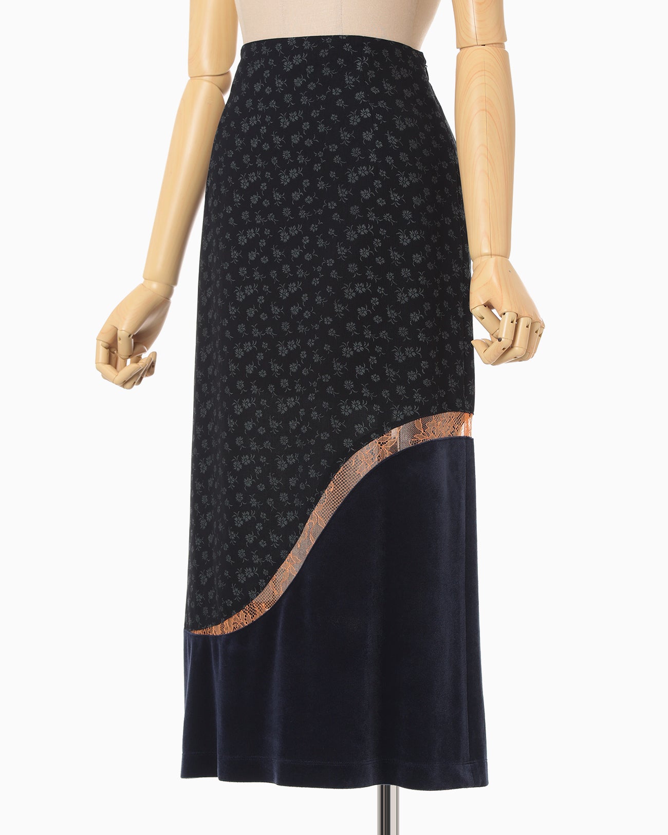 Cupro Triacetate Floral Jacquard Skirt - navy
