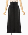 Synthetic Leather Fancy Ftitch High Waisted Skirt - black