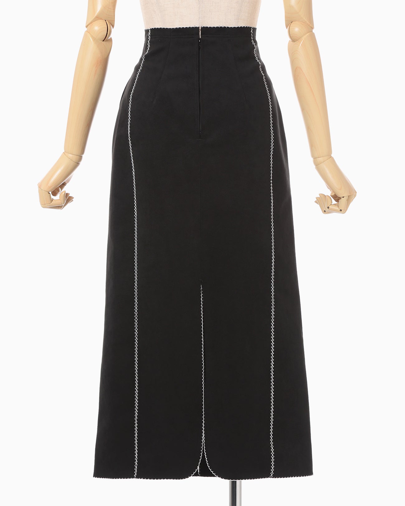 Synthetic Leather Fancy Ftitch High Waisted Skirt - black