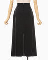 Synthetic Leather Fancy Ftitch High Waisted Skirt - black