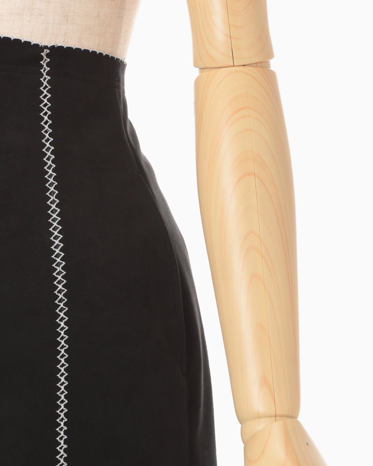 Synthetic Leather Fancy Ftitch High Waisted Skirt - black