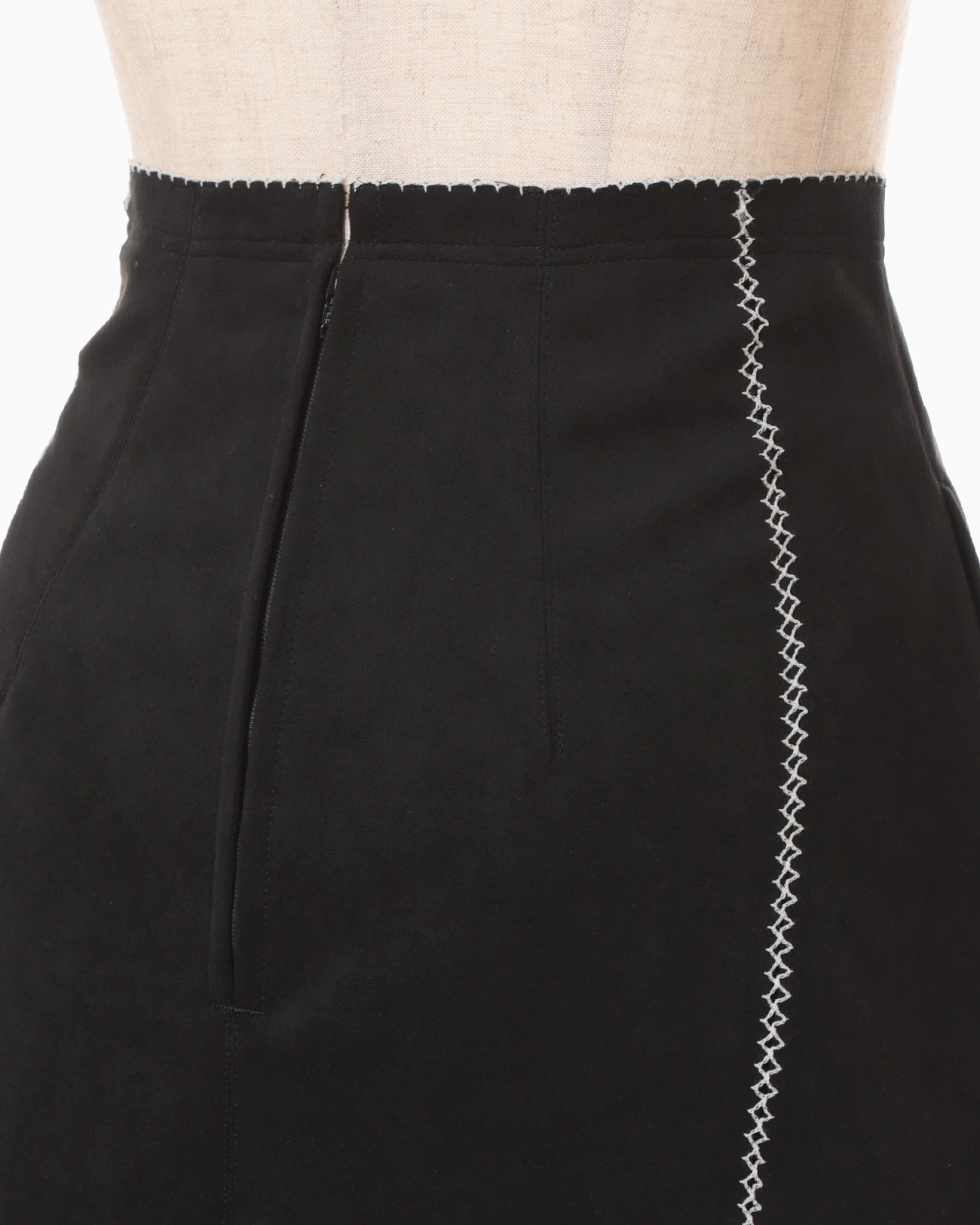 Synthetic Leather Fancy Ftitch High Waisted Skirt - black