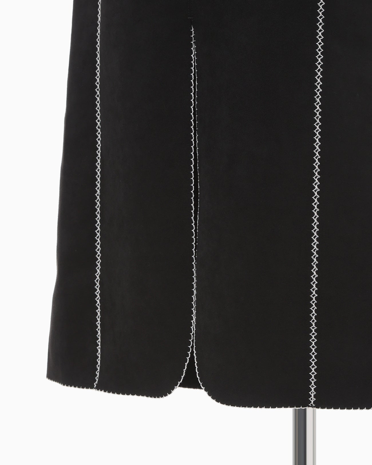 Synthetic Leather Fancy Ftitch High Waisted Skirt - black