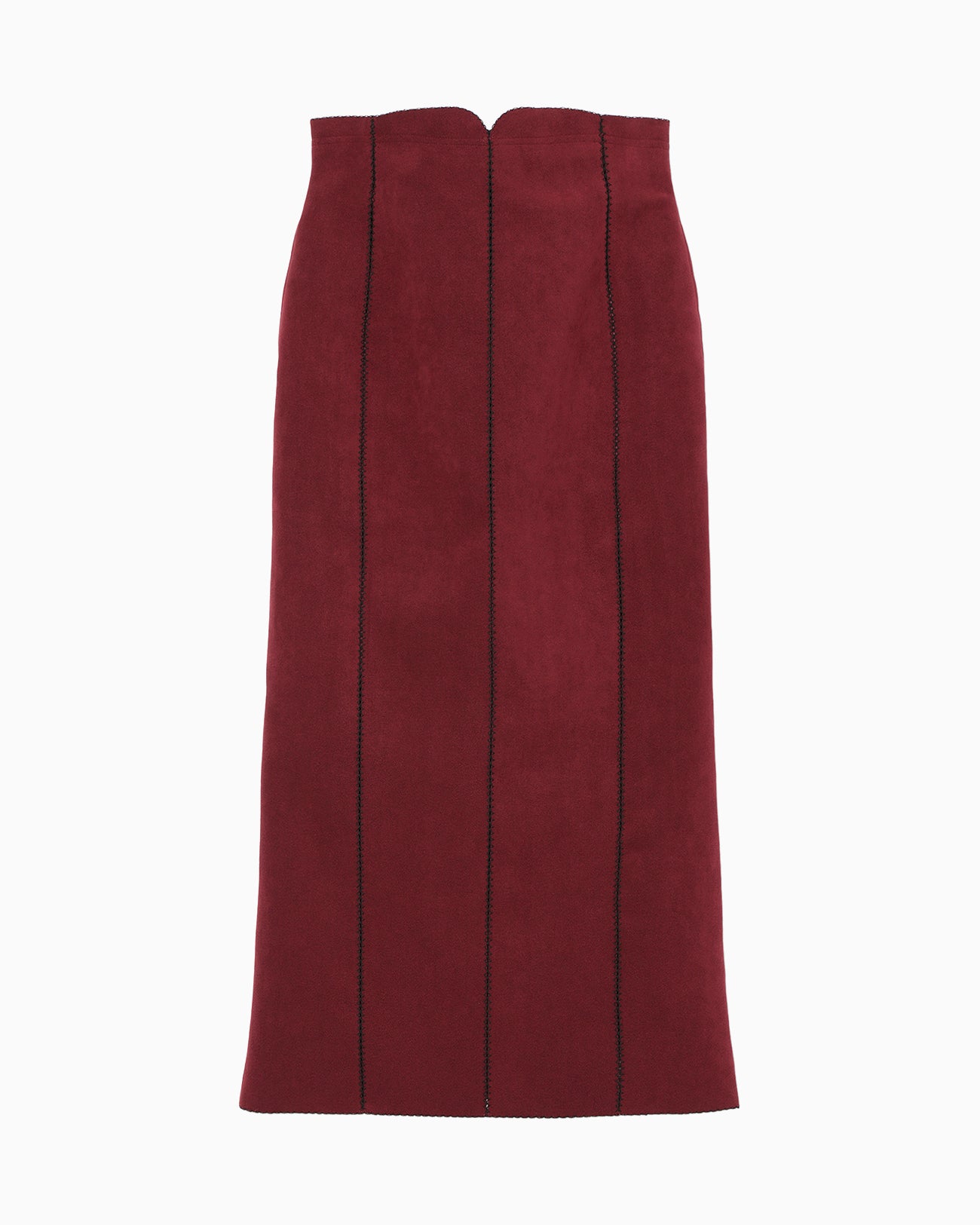 Synthetic Leather Fancy Ftitch High Waisted Skirt - bordeaux