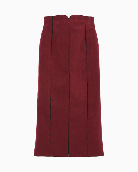 Synthetic Leather Fancy Ftitch High Waisted Skirt - bordeaux