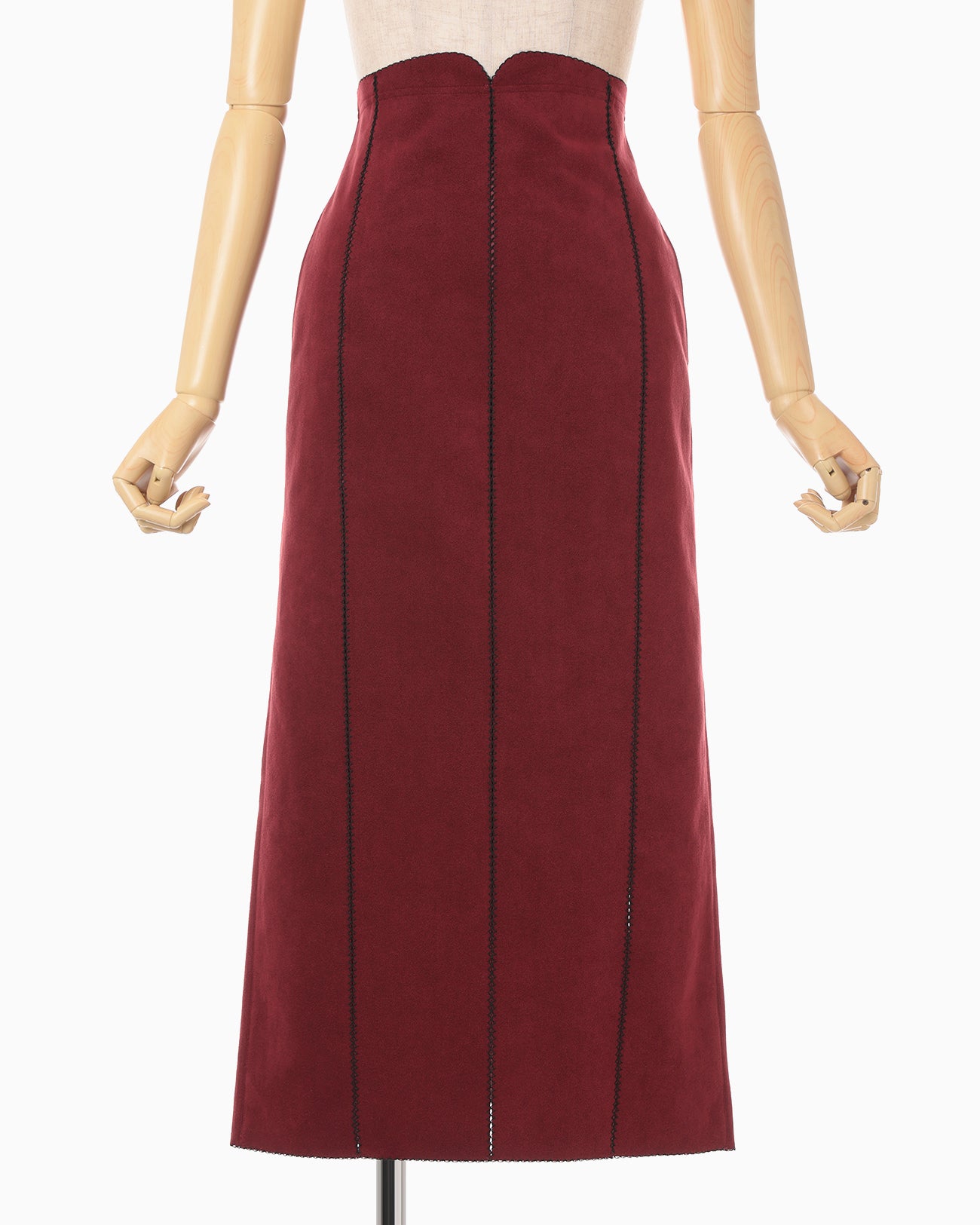 Synthetic Leather Fancy Ftitch High Waisted Skirt - bordeaux