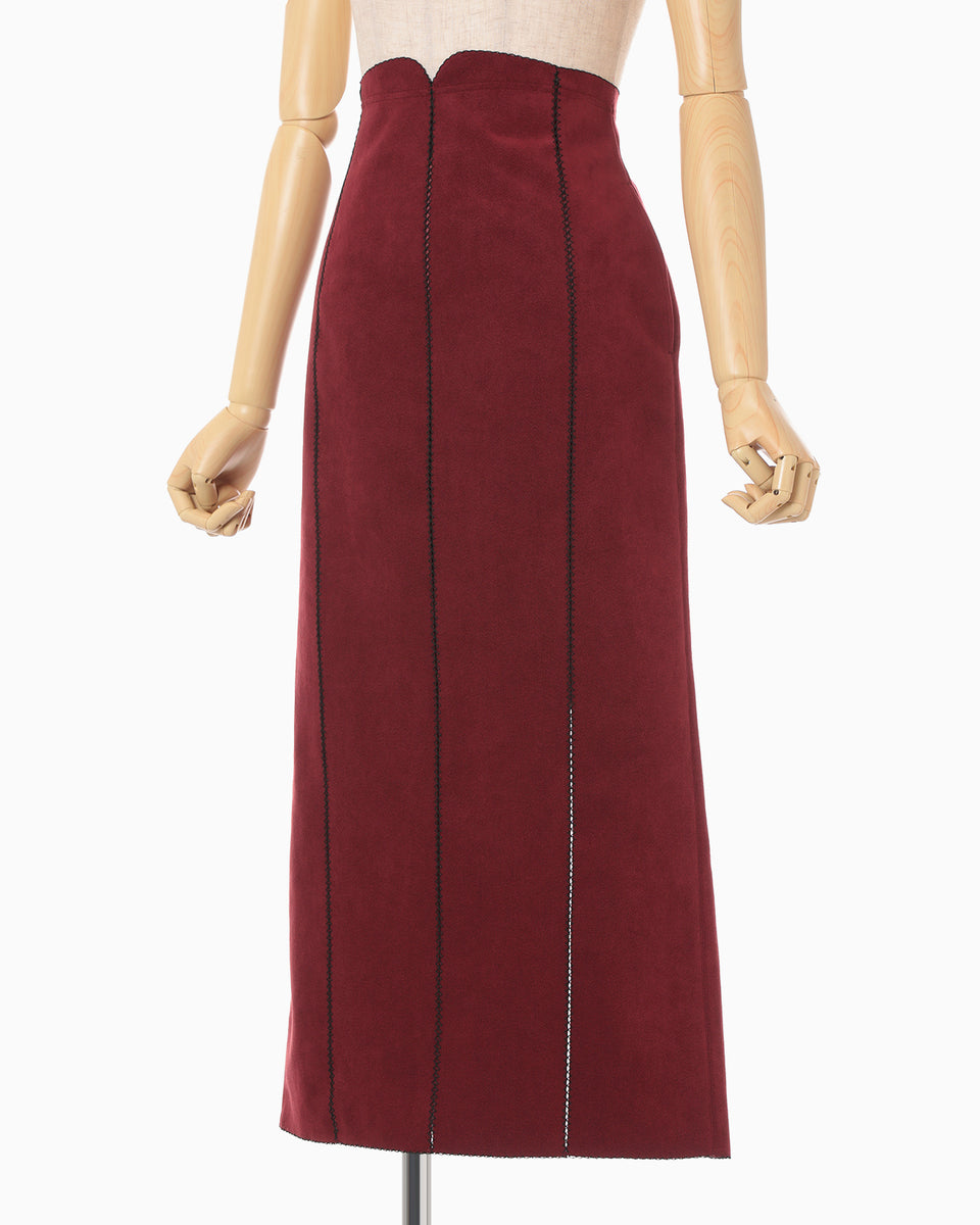 Synthetic Leather Fancy Ftitch High Waisted Skirt - bordeaux