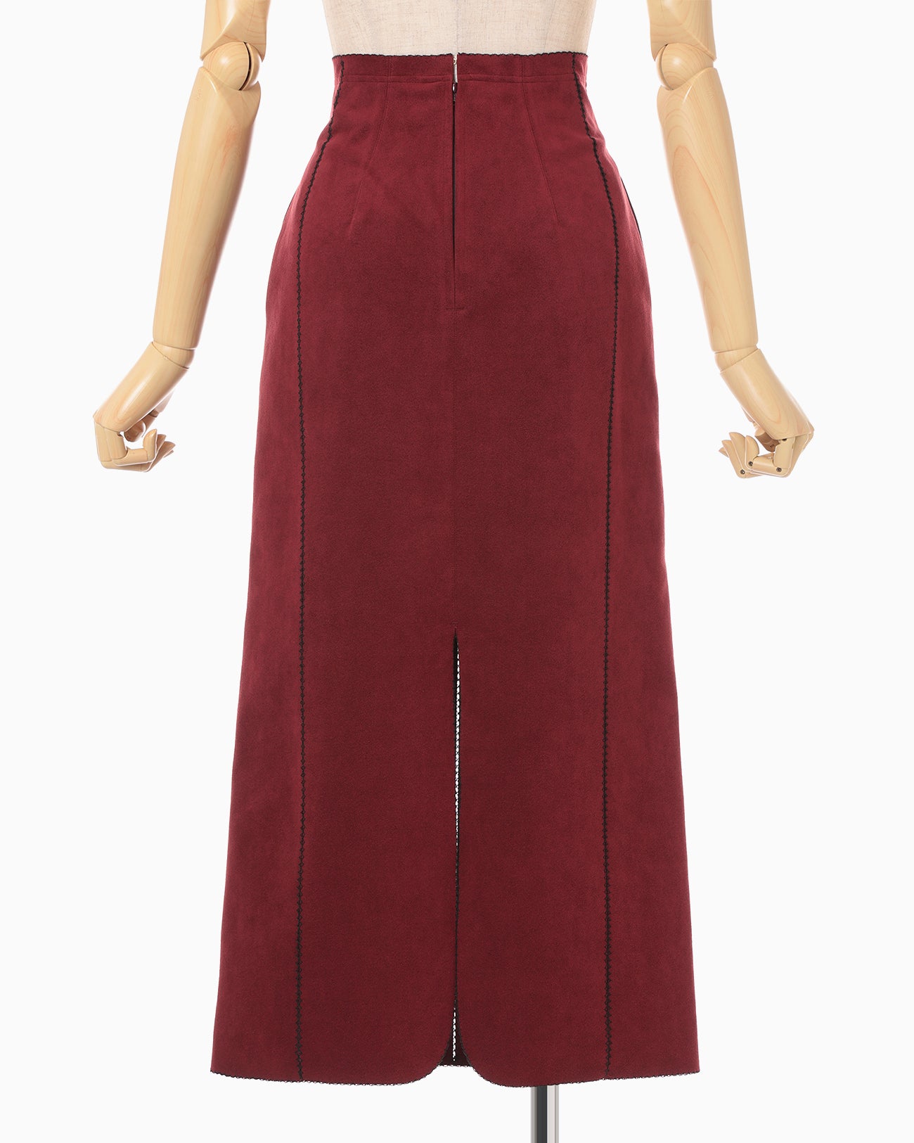 たまページ Synthetic Leather Fancy Ftitch High Waisted Skirt - bordeaux