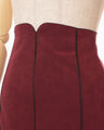 Synthetic Leather Fancy Ftitch High Waisted Skirt - bordeaux