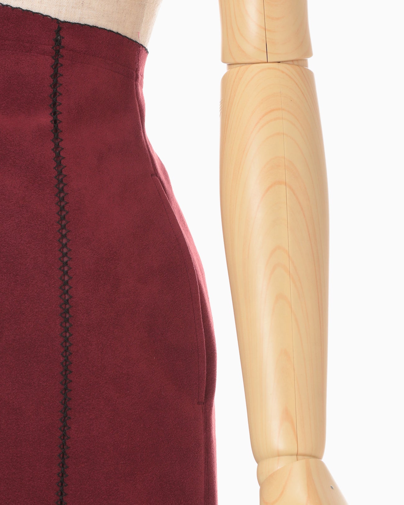 Synthetic Leather Fancy Ftitch High Waisted Skirt - bordeaux