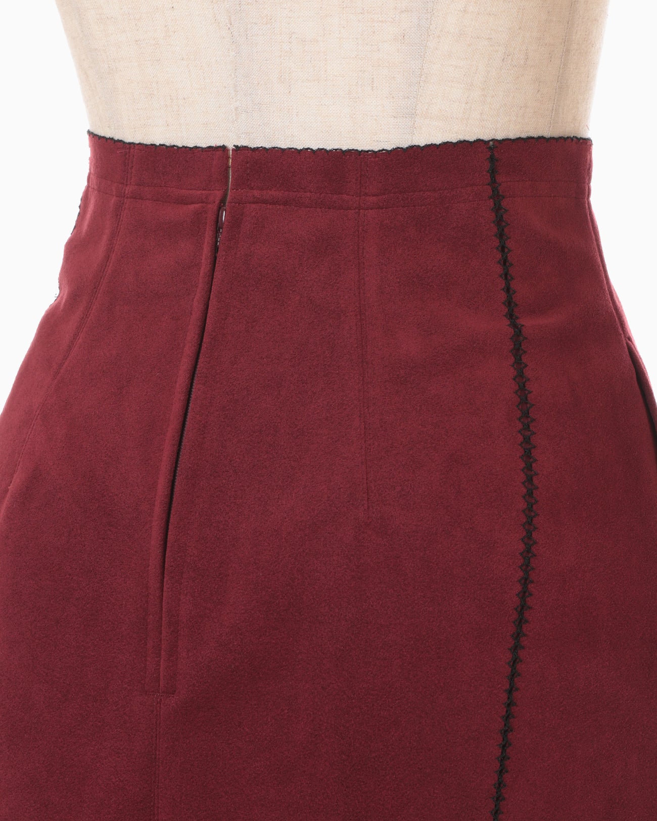 Synthetic Leather Fancy Ftitch High Waisted Skirt - bordeaux