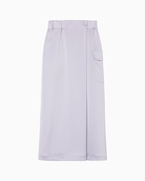Triacetate Satin Military Style Skirt - purple