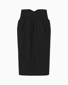 Wool Georgette High Waisted Skirt - black