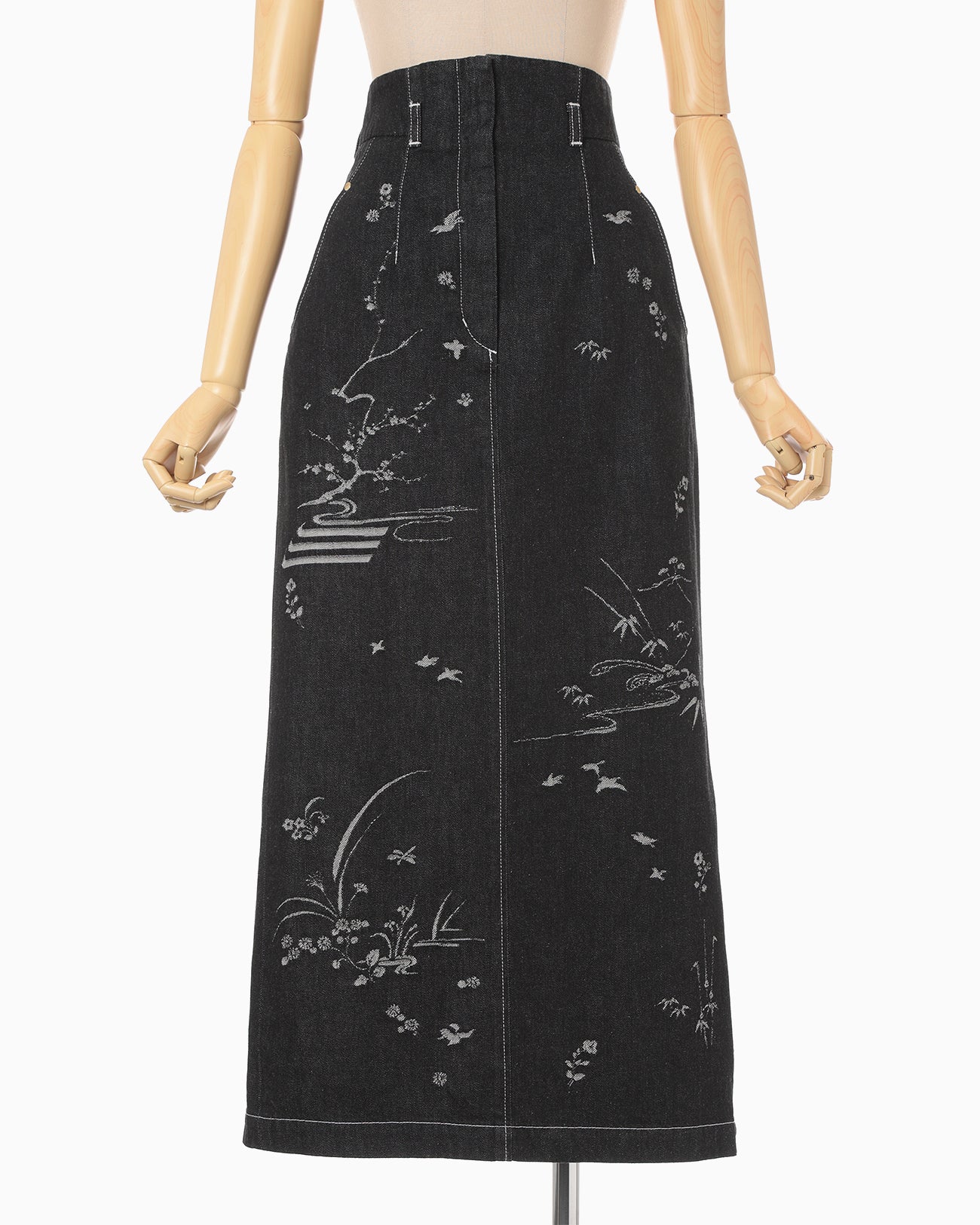 Nature Pattern Jacquard Denim Skirt - black