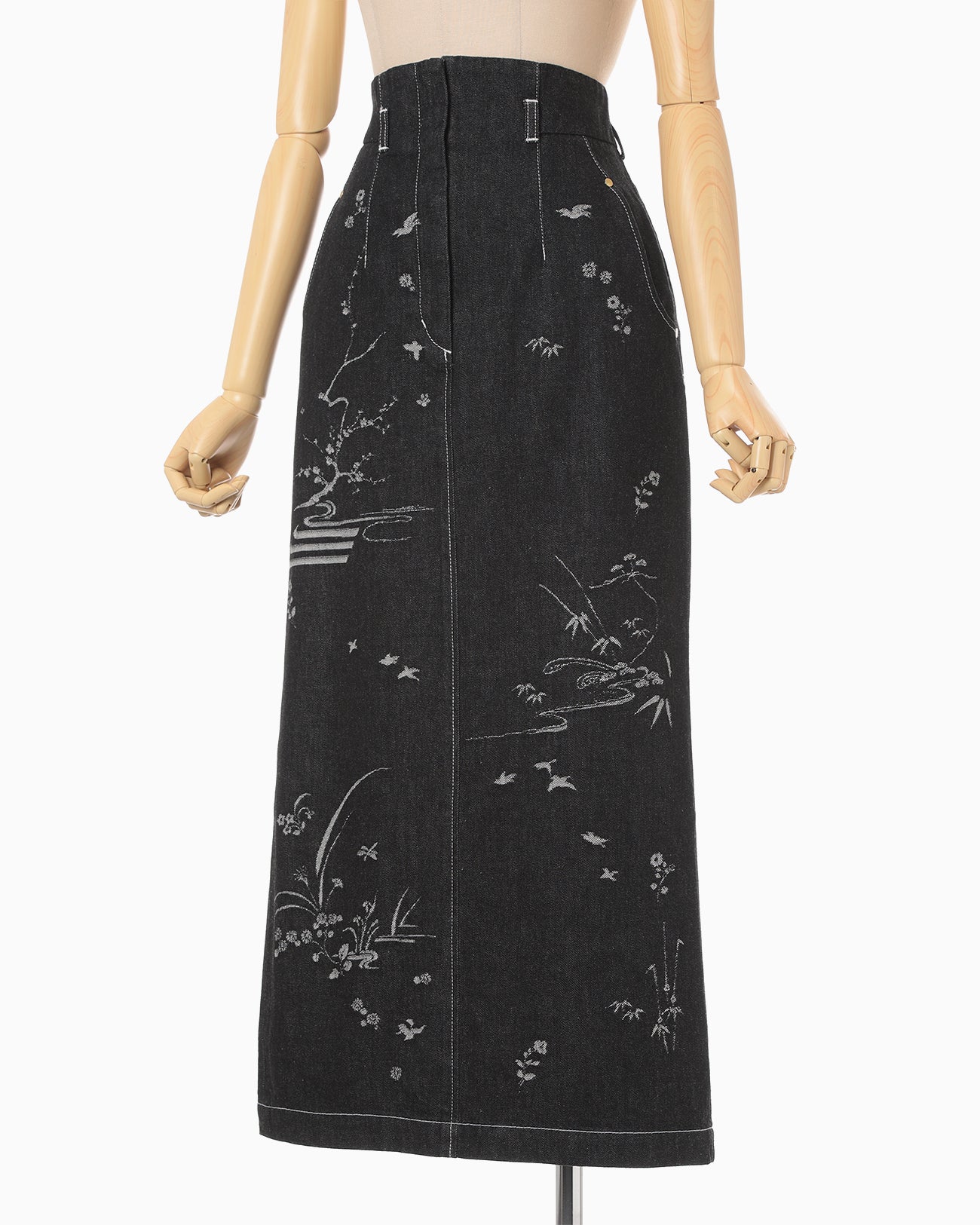 Nature Pattern Jacquard Denim Skirt - black