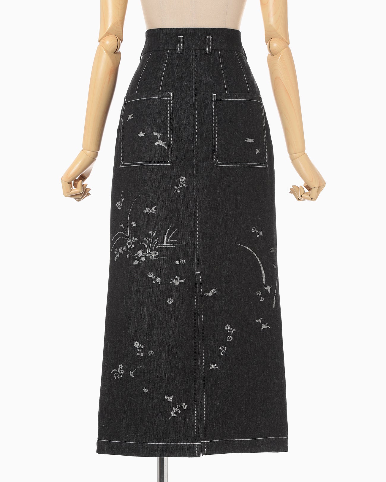 Nature Pattern Jacquard Denim Skirt - black
