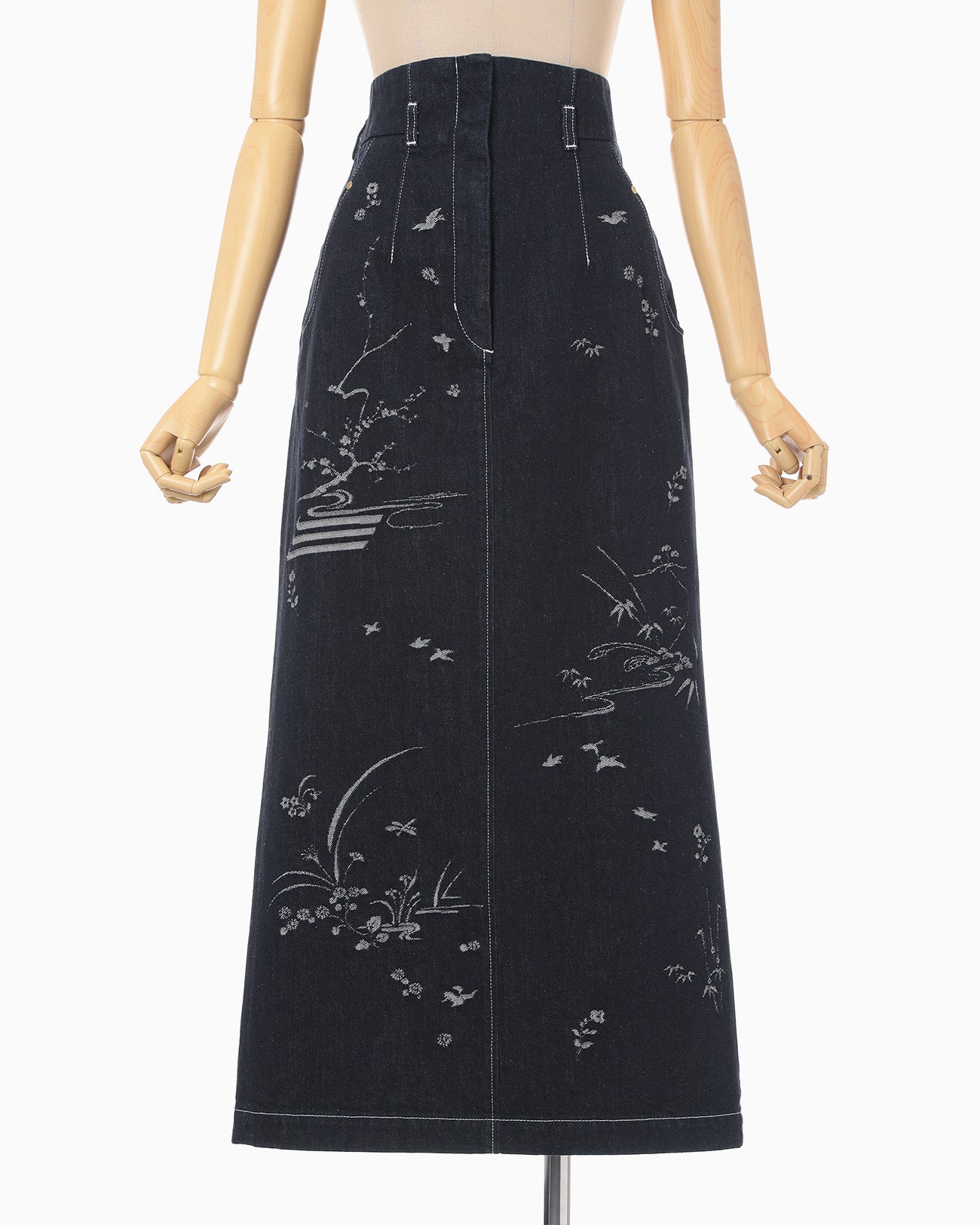 Nature Pattern Jacquard Denim Skirt - blue