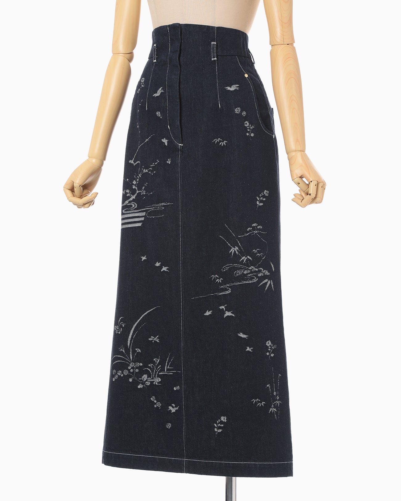 Nature Pattern Jacquard Denim Skirt - blue