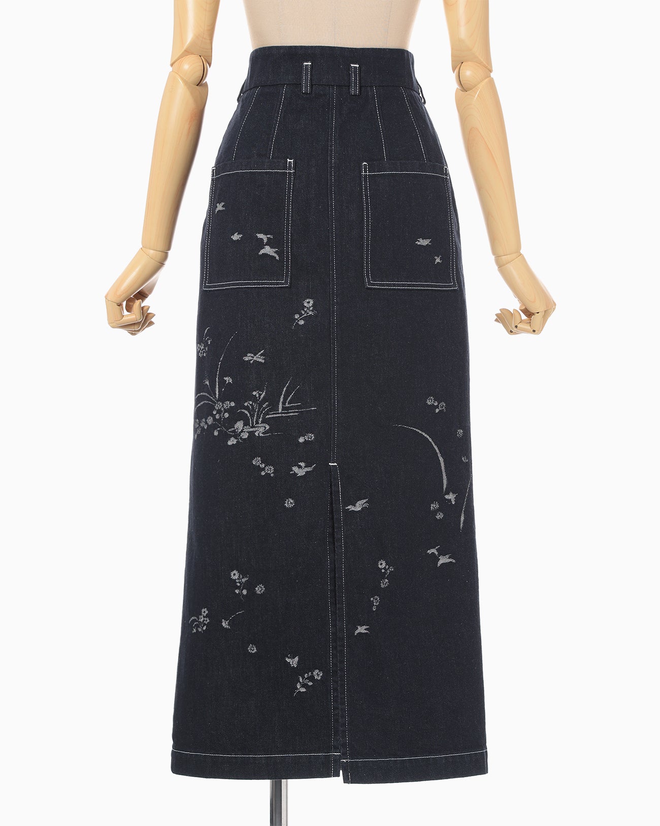 Nature Pattern Jacquard Denim Skirt - blue