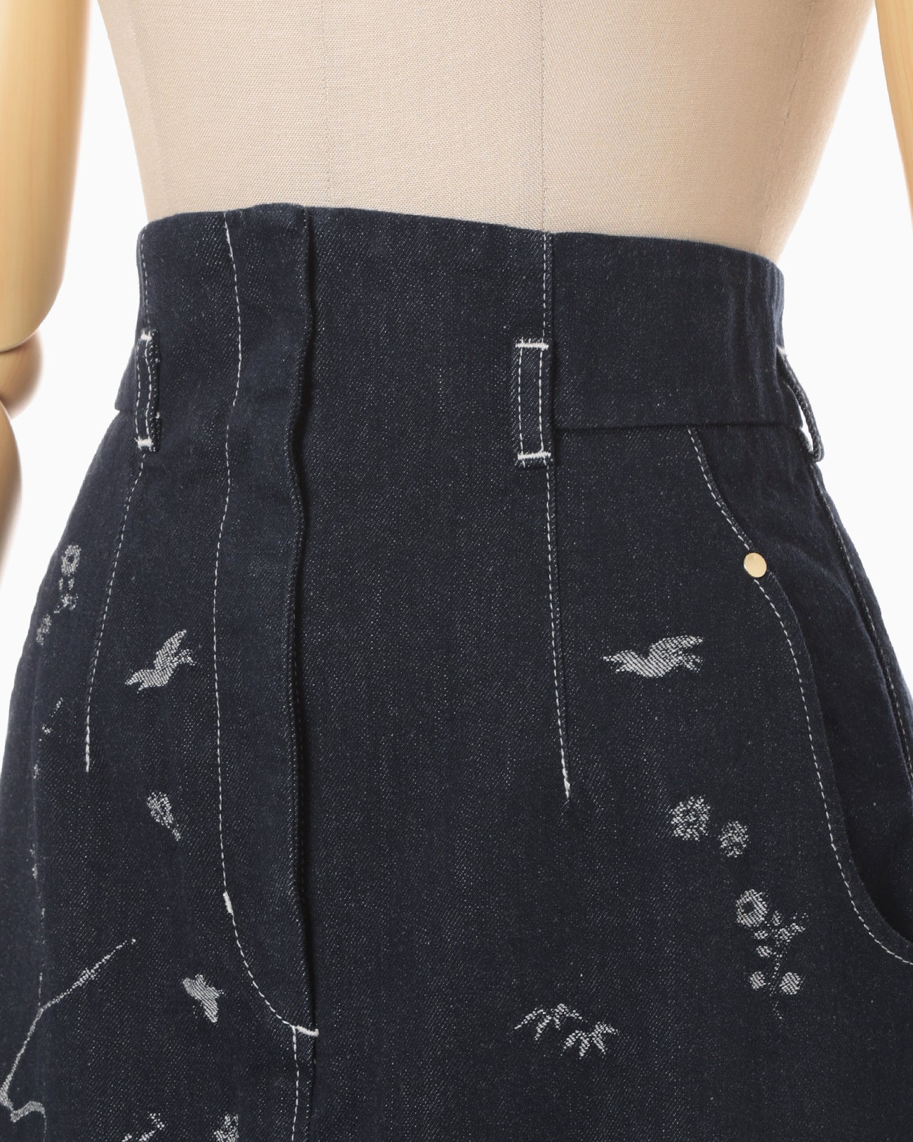 Nature Pattern Jacquard Denim Skirt - blue