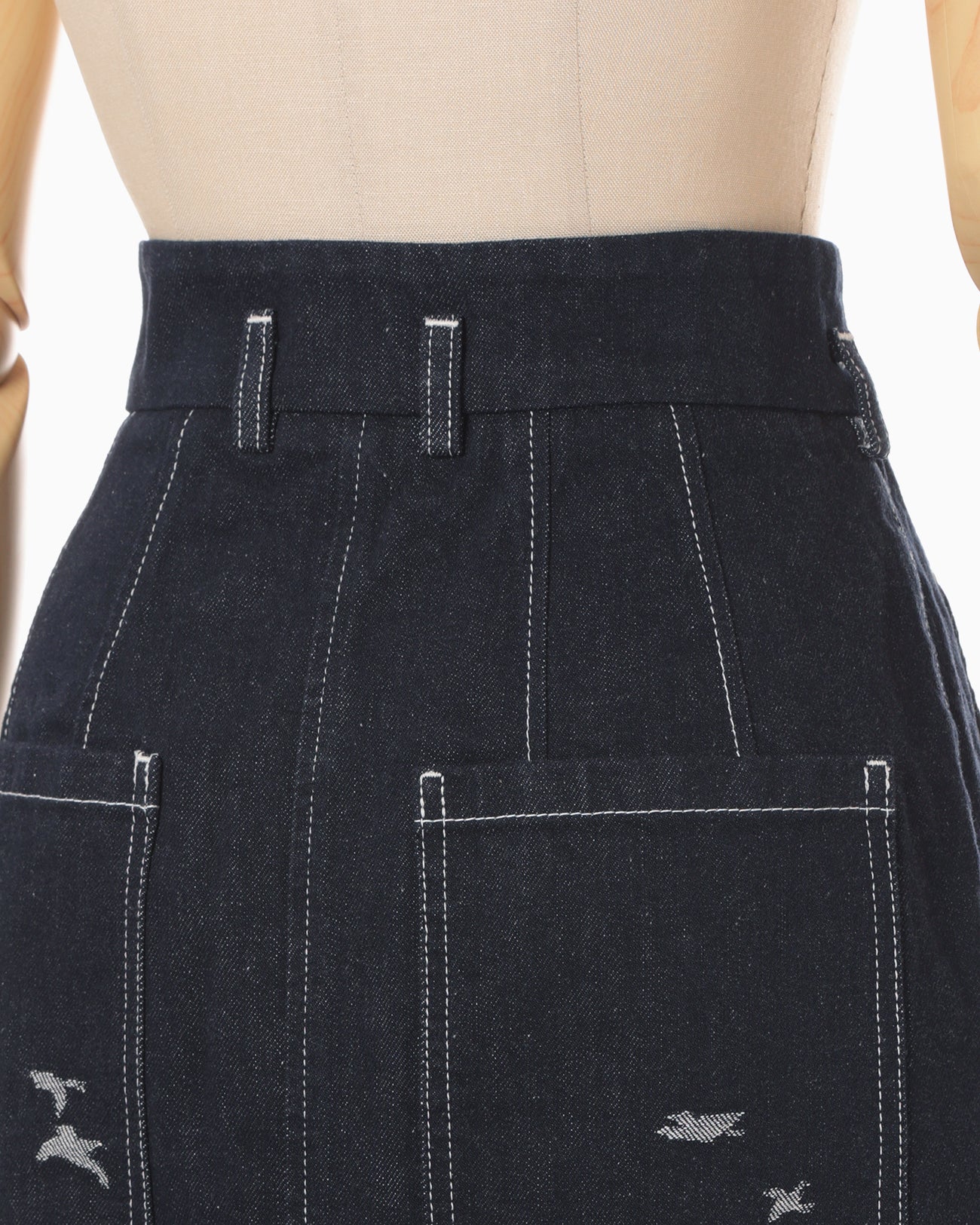 Nature Pattern Jacquard Denim Skirt - blue