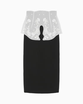 Triacetate Georgette Embroidery Peplum Skirt - black