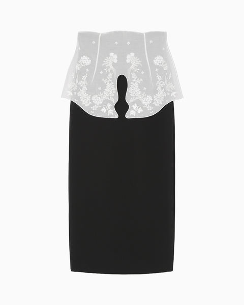 Triacetate Georgette Embroidery Peplum Skirt - black
