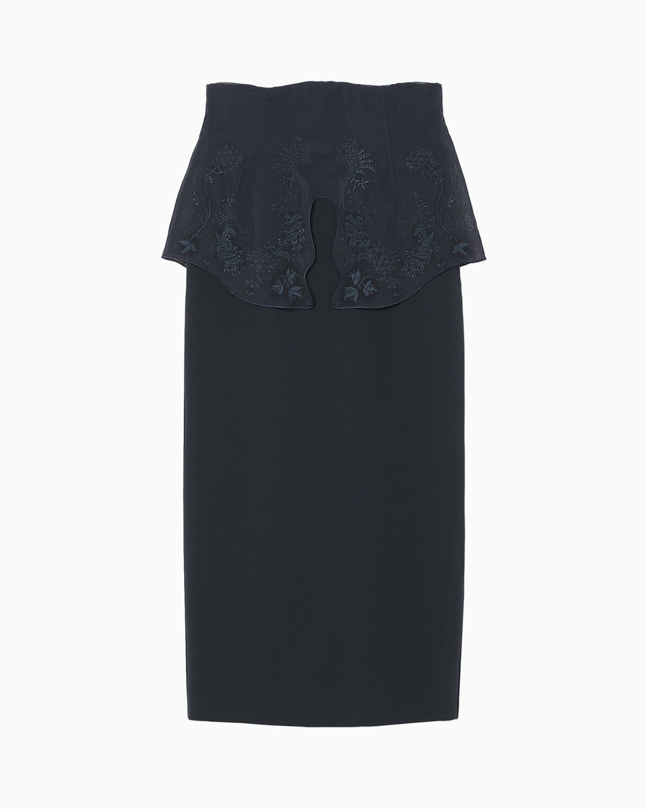 Triacetate Georgette Embroidery Peplum Skirt - navy