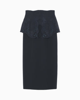 Triacetate Georgette Embroidery Peplum Skirt - navy