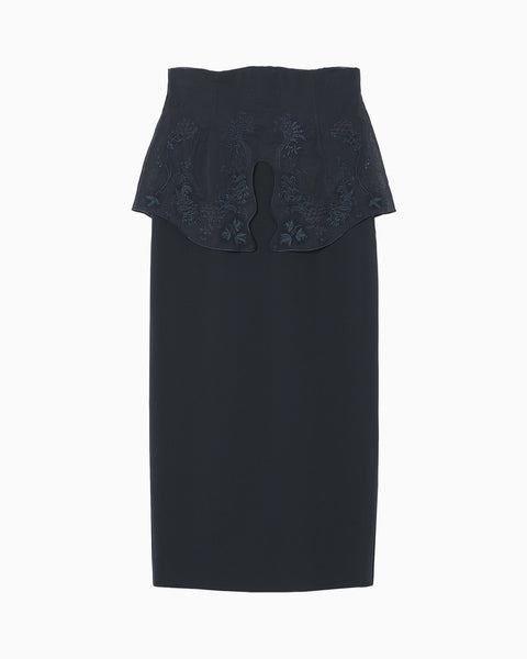 Triacetate Georgette Embroidery Peplum Skirt - navy
