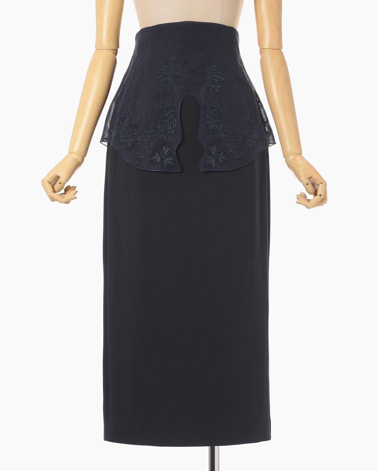 Triacetate Georgette Embroidery Peplum Skirt - navy - Mame Kurogouchi
