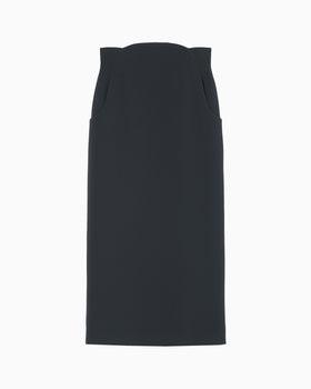 Acetate Polyester High Waisted Skirt - navy