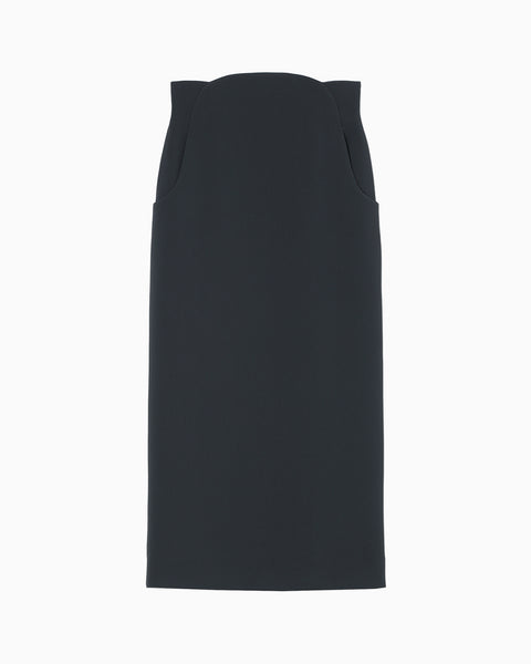 Acetate Polyester High Waisted Skirt - navy