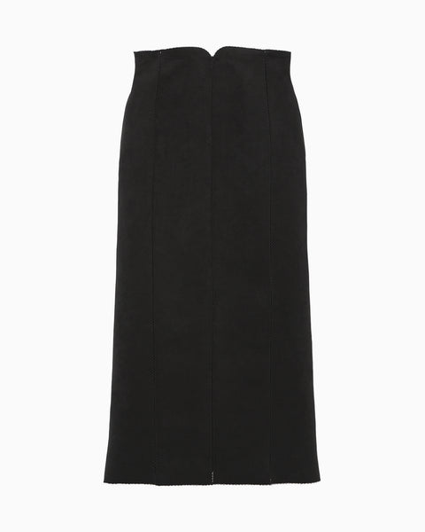 Synthetic Leather Fancy Ftitch High Waisted Skirt - black × black